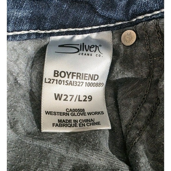 Silver Jeans Co Boyfriend Distressed Skinny Jeans W27L29 Medium Wash Fluid Denim - Picture 6 of 9